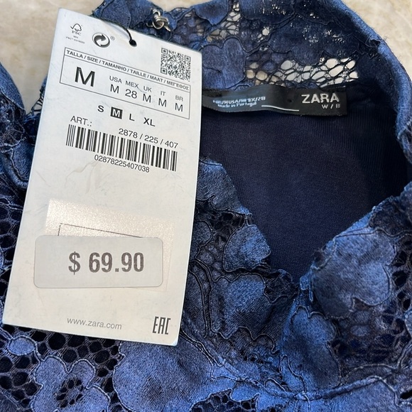 NEW Zara Faded Blue‎ Long Sleeve Lace Mini Dress Romantic Style Size Medium - Picture 11 of 16